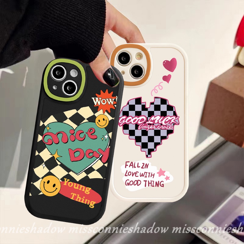 Case Cocok Untuk IPhone 11 Pro Max7 8 6 6s Plus 12 14 13 Pro MAX XR 14 Plus X XS MAX SE 2020couple Case Cute Smile Love Heart Chessboard Soft TPU Back Cover