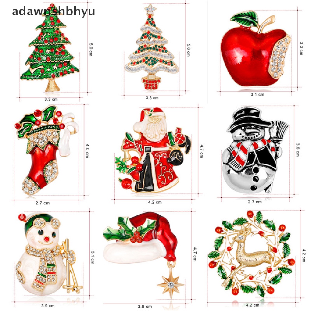 Adawnshbhyu Enamel Pohon Natal Bell Rusa Snowman Kristal Bros Pin Pesta Hadiah Perhiasan ID