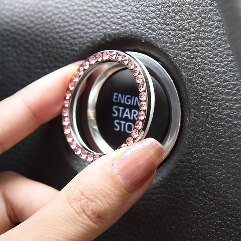 Sparkling Rhinestones Inlay Car Start Button Decorative Ring/Saklar Otomotif Self Adhesive Lingkaran Logam Mewah/Loop Pelindung Kunci Berhenti Kendaraan