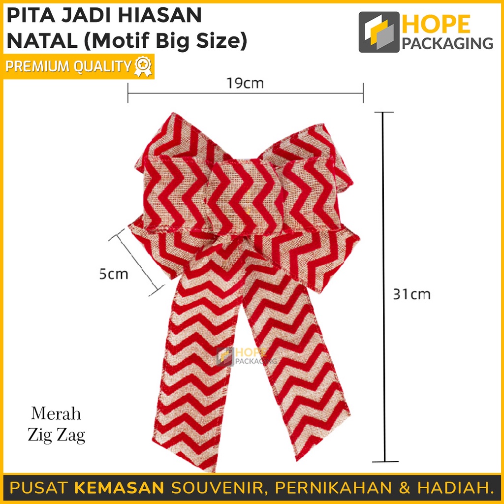 Pita Natal kotak-kotak / Pita Kado hampers Size : 31x 19x 5 cm / merah zig-zag / list gold / lebaran