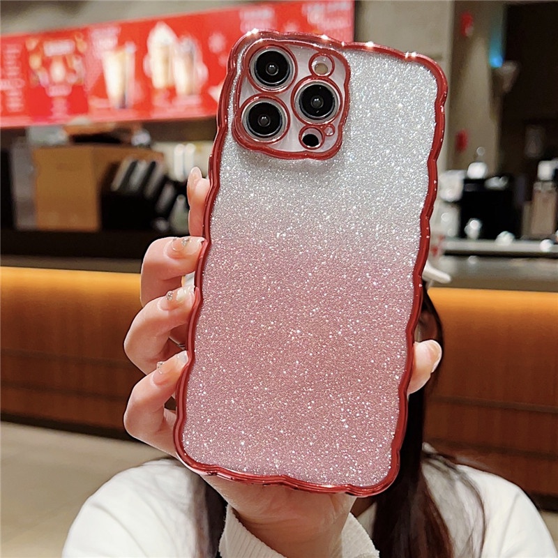 Luxury Silikon shiny soft shell phone case Kompatibel Untuk iphone 14 13 12 11promax wave border shockproof back cover casing