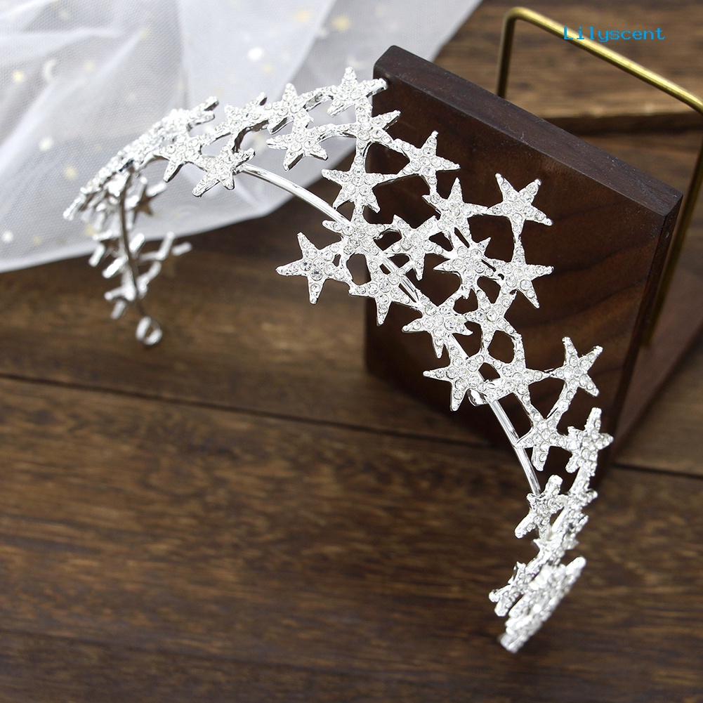 [LS]Rhinestone Star Headdress Ikat Rambut Tiara Mahkota Bridal Wedding Aksesoris Rambut