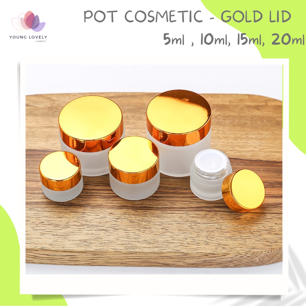 Pot Jar skincare / Pot krim kosmetik TUTUP GOLD / botol serum kaca tebal doff