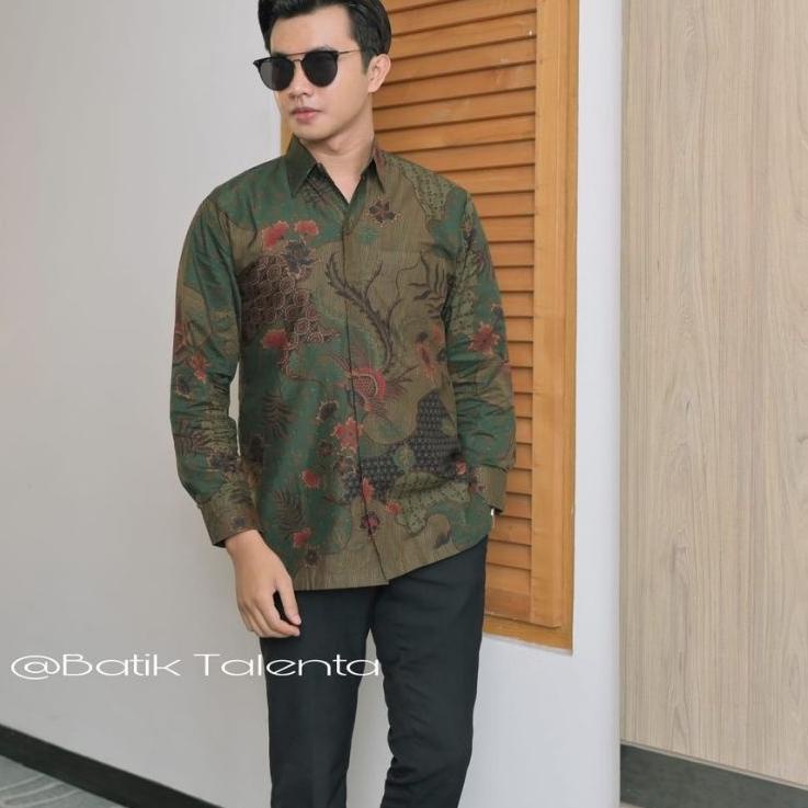 Harga Bersahabat Batik Talenta Kemeja Batik Batu Raden Kemeja Batik Formal Lengan Panjang warna hija