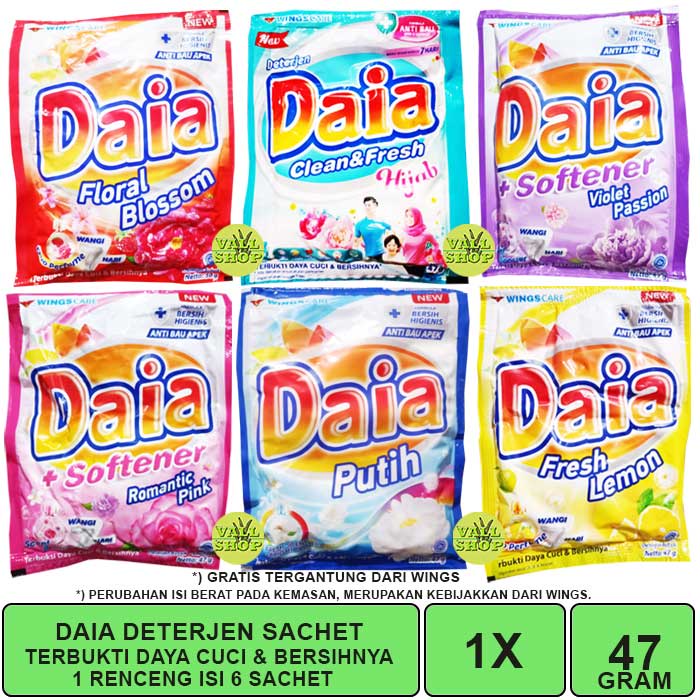 DAIA DETERGENT BUBUK 47 GRAM 1 RENCENG ISI 6 SACHET.