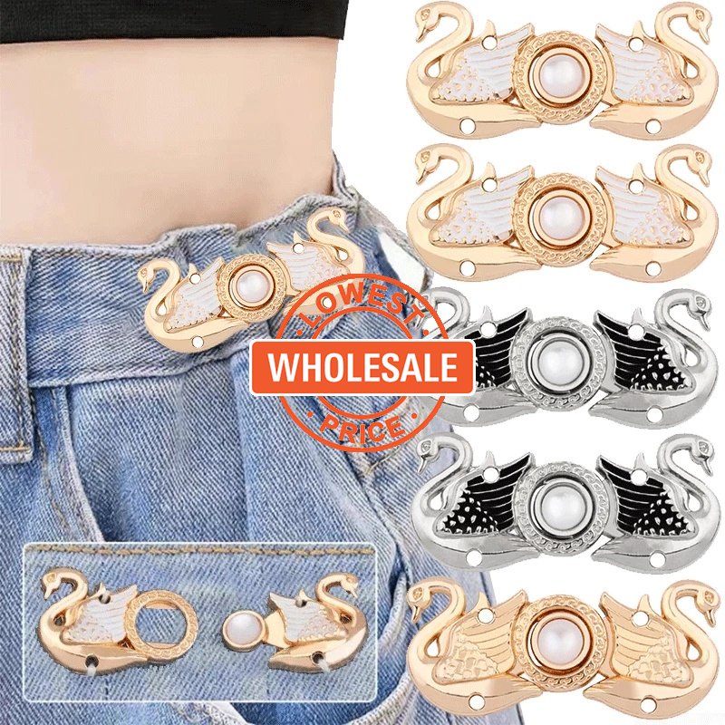 [Harga Grosir] Fashion Dilepas Celana Pinggang Snap Celana Lebih Ketat Pinggang Gesper Wanita Bentuk Angsa Pengencang Gesper Mengencangkan Pinggang Tombol Untuk Jeans Removable Metal Pants Buttons