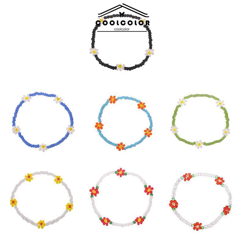 COD❤️Anyaman gelang kaki manik-manik beras warna-warni Gaya pantai Bohemian daisy gelang kaki wanita- cl