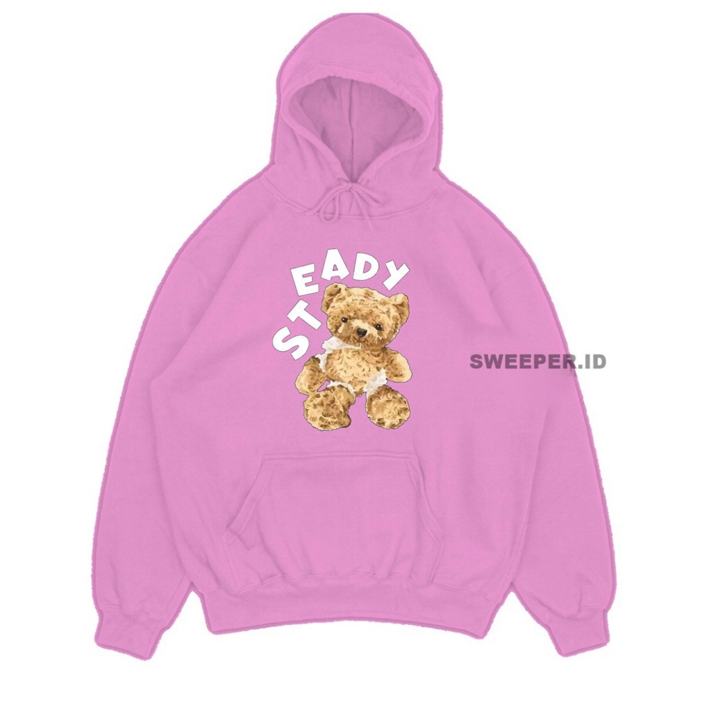 SWEATER HOODIE STEADY BEAR SABLON PRINTING BAHAN FLEECE