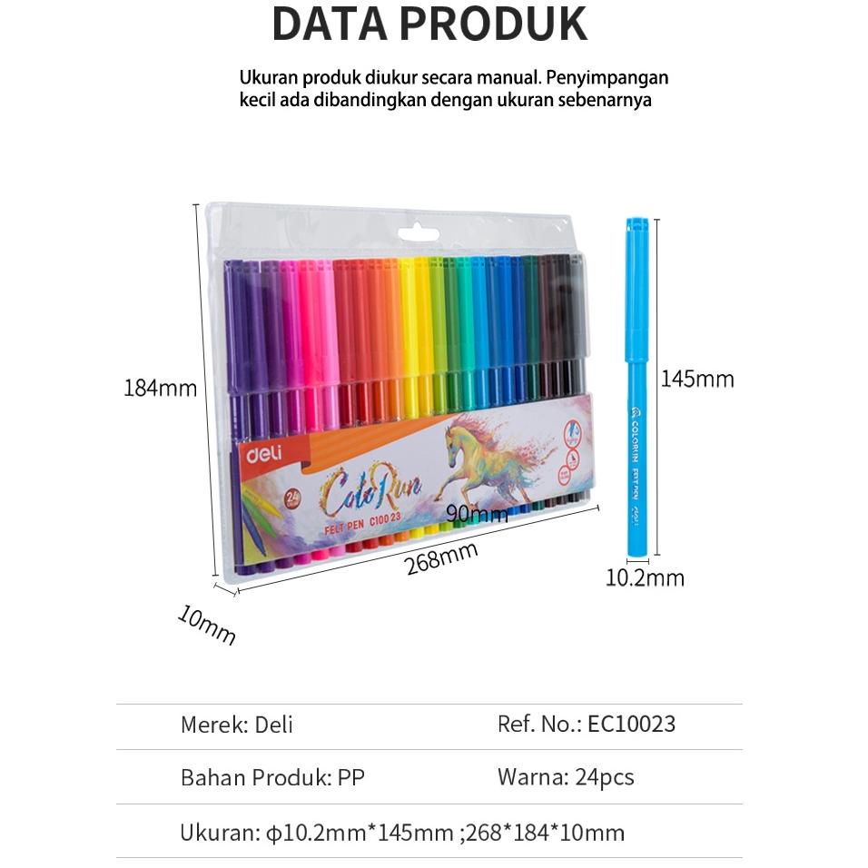 

[Y-W7W] ✉] Deli Spidol Warna - Felt Pen dapat dicuci 1.0mm 12/18/24 Warna EC10023-proses cepat