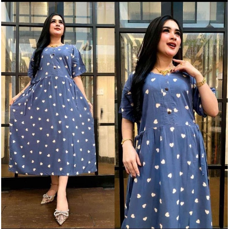 Poky Midi Dress Jumbo Ld 120 Terbaru Dan Kekinian Gamis Rayon Motif Polkadot Fashion Wanita