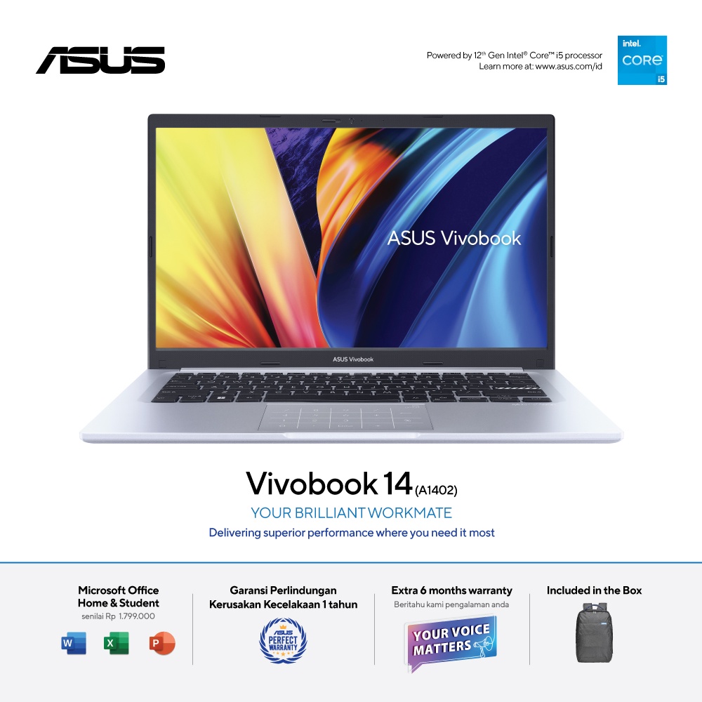 Asus Vivobook 14 A1402ZA-IPS553 Silver [i5-1235U|RAM 8GB|SSD 512GB|Win11|OHS21]