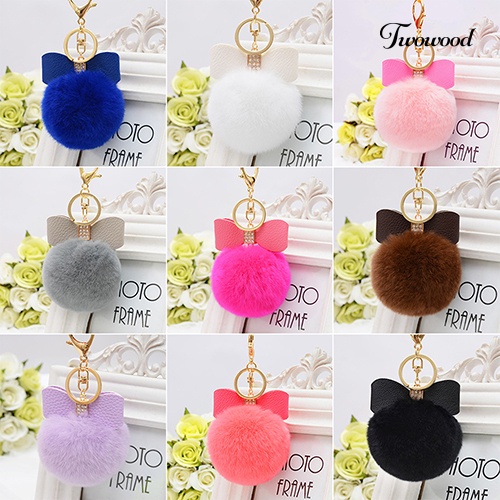 Twowood Fashion Faux Rabbit Fur Ball Charm Tas Telepon Mobil Liontin Gantungan Kunci Key Ring