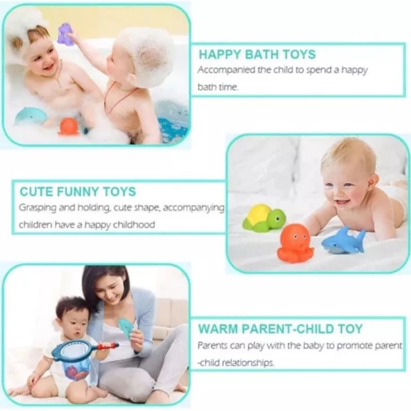 Mainan mandi anak 1 set jala tangkap ikan Baby bath toys