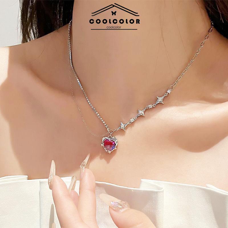 COD❤️Kalung Wanita Square Zircon Lapisan Ganda Rantai  Hip Hop   Musim Dingin Musim Gugur  Desain Sense- cl