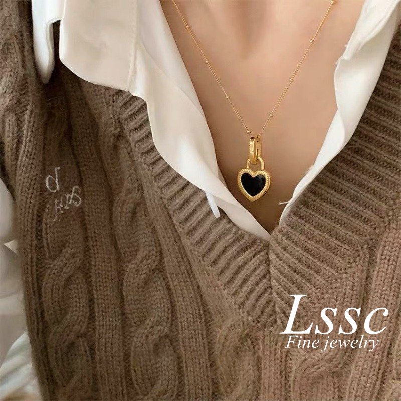 Kalung Titanium Wanita Anti Karat Hati Putih Hitam Cantik Terbaru Aksesoris Cewek Fashion Korea