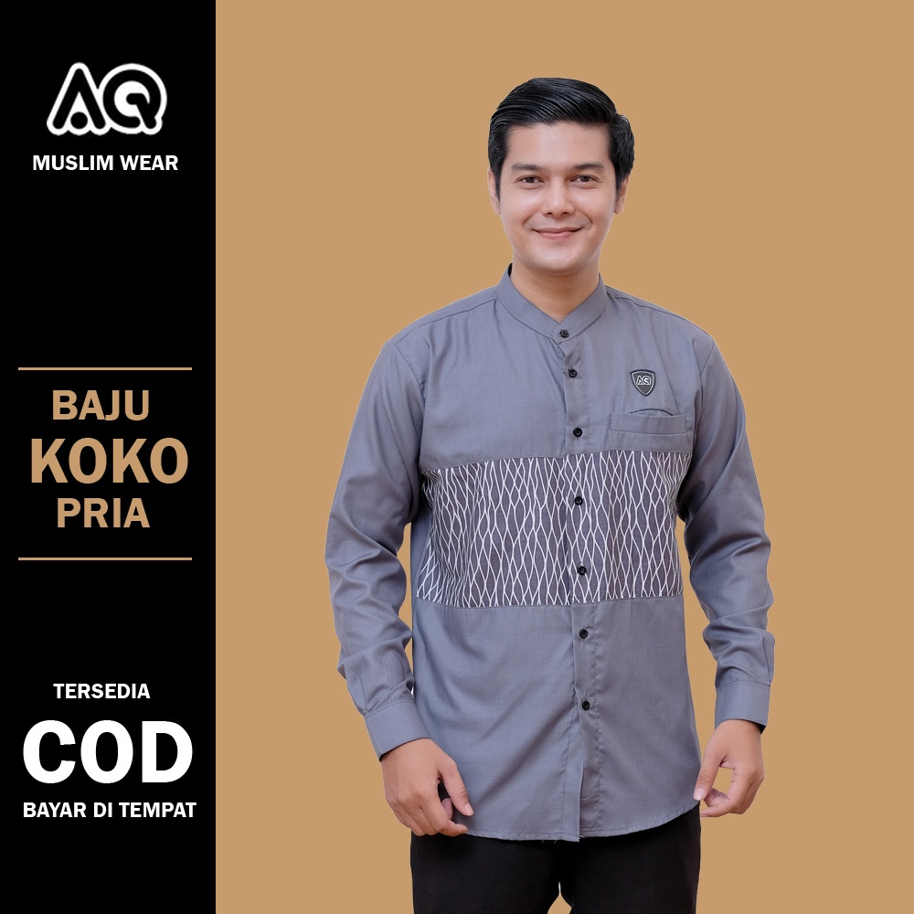 Baju Koko Pria Lengan Panjang Motif Batik Nakula Al Qorni