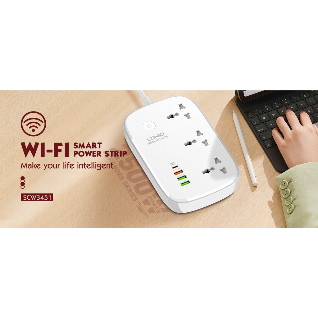 LDNIO Stop Kontak Power Socket SCW3451 SC3412 SC3604 Colokan Listrik Fast Charging 3 Socket 4 6 USB Port + Wifi Controller