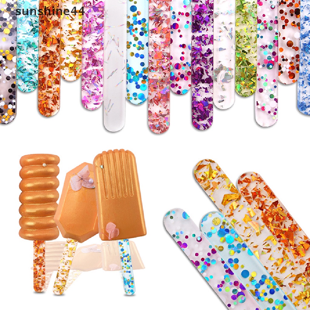 Sunshine 10pcs Stik Es Krim Loli / Kue / Permen Bahan Akrilik Reusable