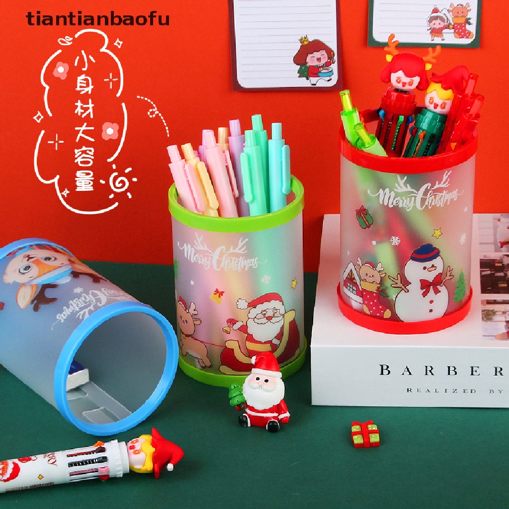 [tiantianbaofu] Kartun Natal DIY Lipat Pen Holder Kreatif Lucu Desktop Pensil Organizer Holder Portable Alat Tulis Kantor Sekolah Supply Butik