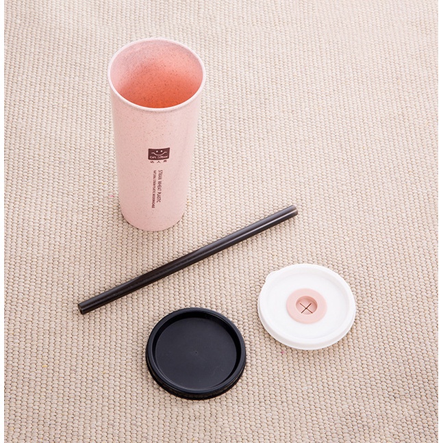 POKY - D6093 Botol Minum Wheat H5461 / Botol Minum Sedotan Korea / Tumbler Cup Wheat Straw Eco Friendly / 2 Tutup Free Sedotan