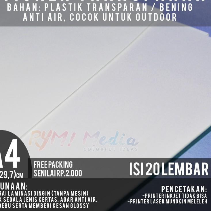 

케 Stiker Transparan A4 isi 20 lbr / Kertas Sticker Transparant Laminasi Baru