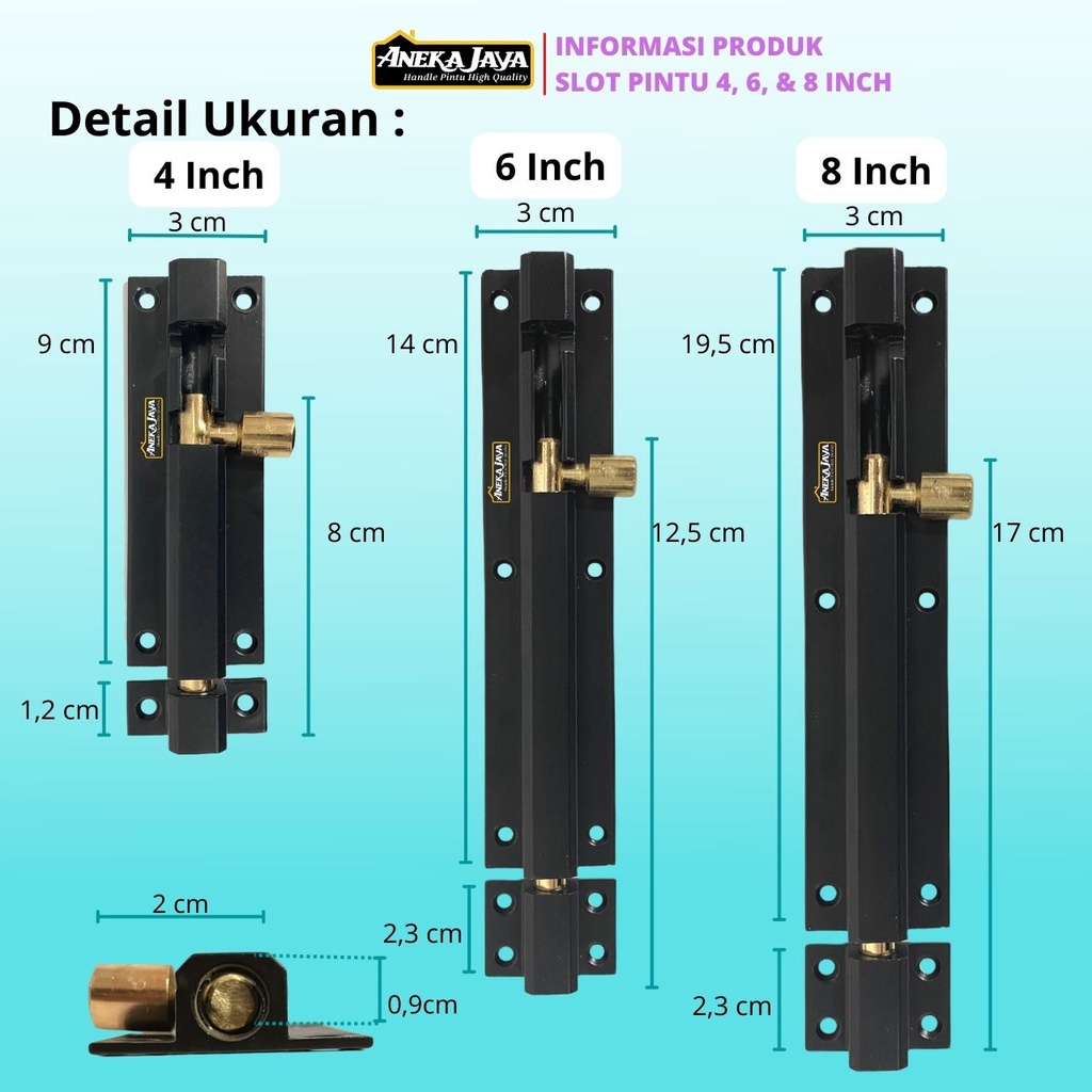 Grendel Slot Pintu 4 inch 6 8 Hitam Kunci Tambahan Selot Bahan Allumunium Tebal