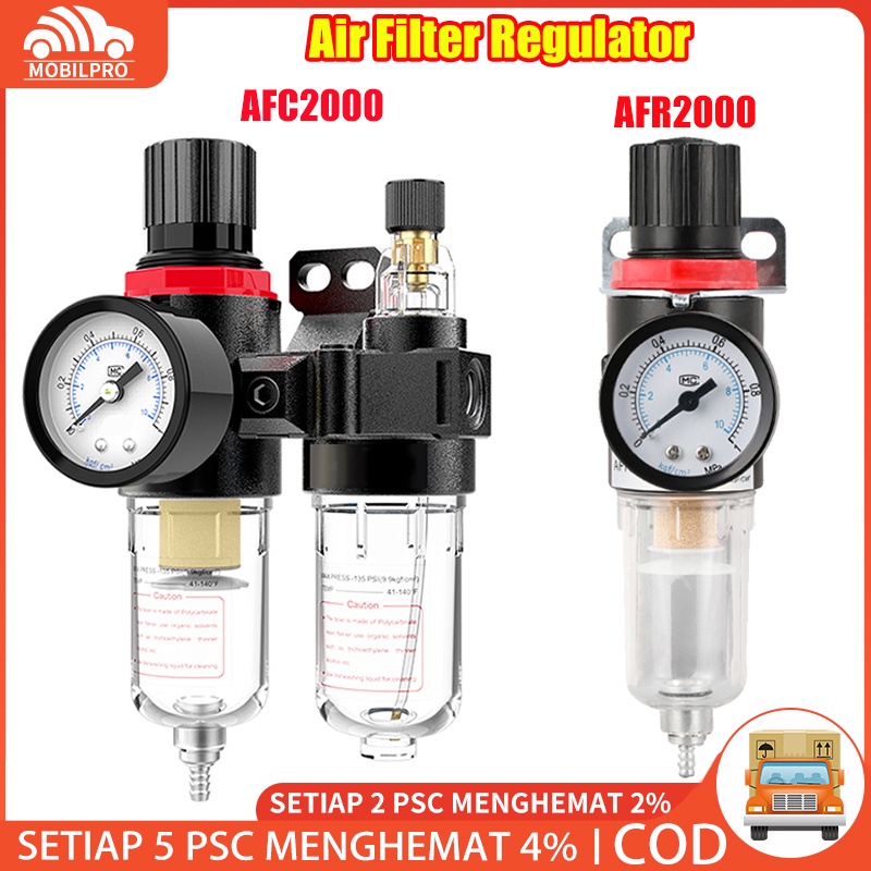 Air Filter Regulator atau Saringan Kompresor AR2000 AFR2000 AFC2000 Coupler Sm Dan Pm Drat 1/4 Filter Air Kompresor Udara Regulator Pengatur Tekanan