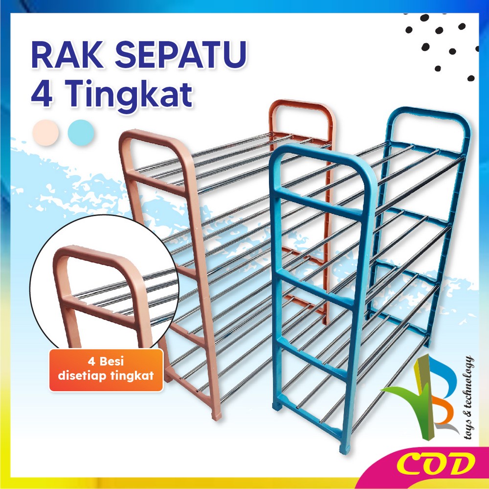 RB-C99 Rak Sepatu Susun 4 Tingkat Portabel Multifungsi Bongkar Pasang Motif Polos Warna / Tempat Penyimpanan Sandal Sepatu Organizer Rack Shoe Import