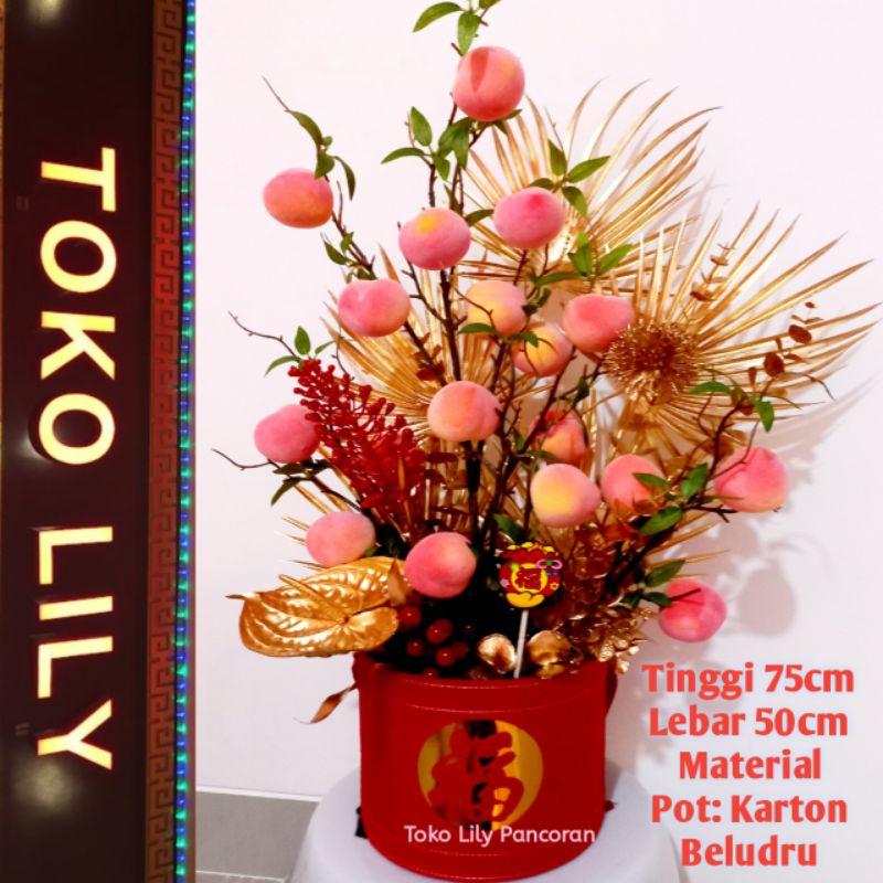 Pohon Bunga Hoki Imlek / Dekorasi Sakura Meihua Imlek / Bunga Bucket Imlek Peach Orange Meihua Willow CNY / Artificial Flower Bucket Imlek