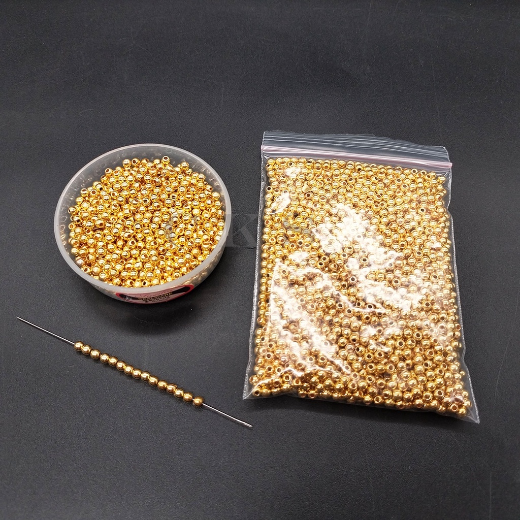 Mote lubang Mutiara / Mote Mutiara / Manik bulat warna 3mm (50 gram)