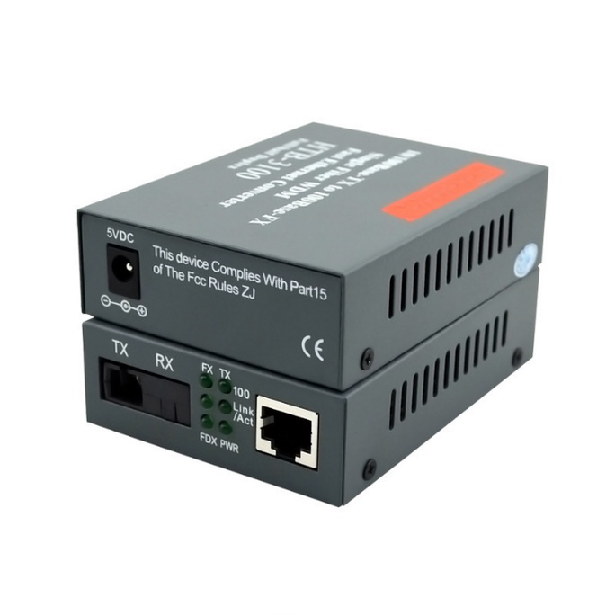 【With adapter】1 Pair HTB-3100AB Optical Fiber Media Converter Fiber Transceiver Single Fiber Converter SC 10/100M Singlemode