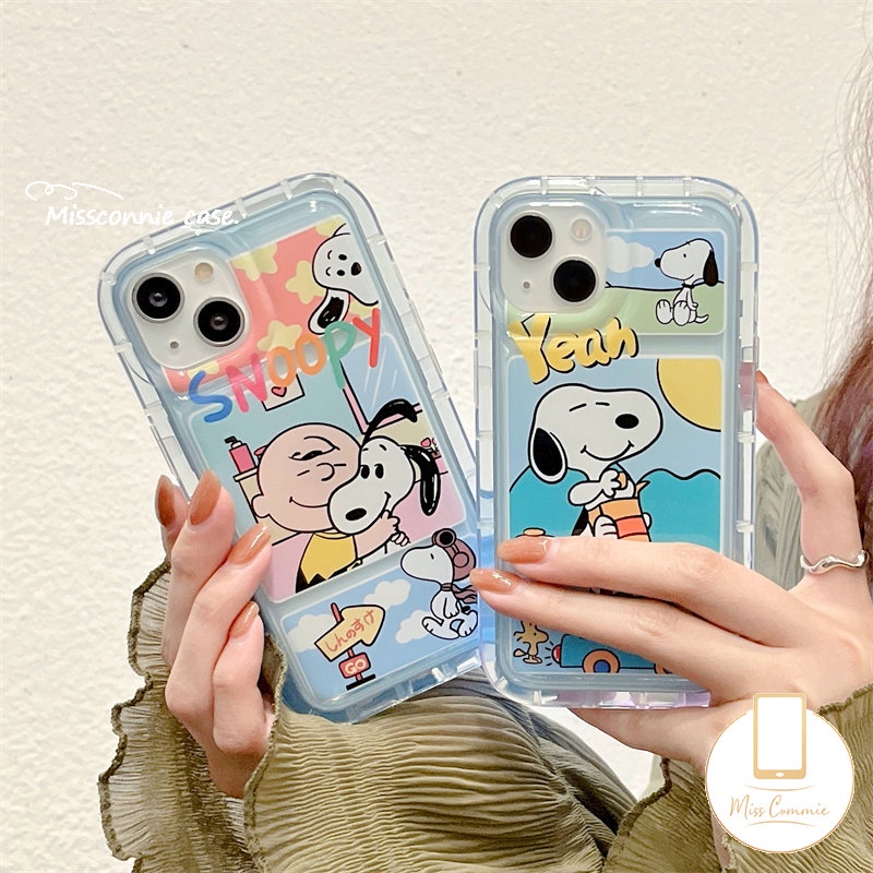 IPHONE Casing Ponsel Airbag Shockproof Bening Kompatibel Untuk Iphone11 14 13 12 Pro MAX XR 78 6 6S Plus X XS MAX Kartun Lucu Snoopy Transparan Lembut TPU Back Cover