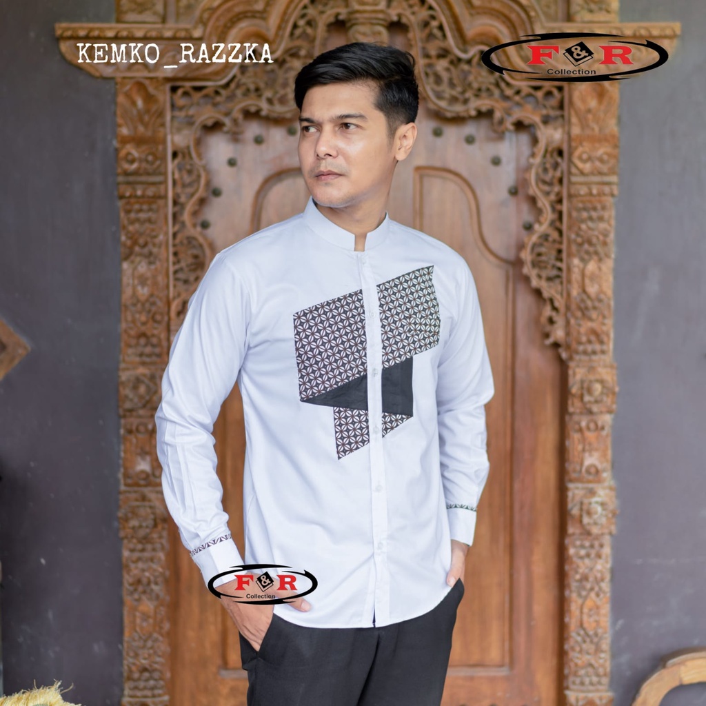 F&amp;R Baju Koko Hadroh Pria Lengan Paanjang Motif Razka Terbaru M L XL