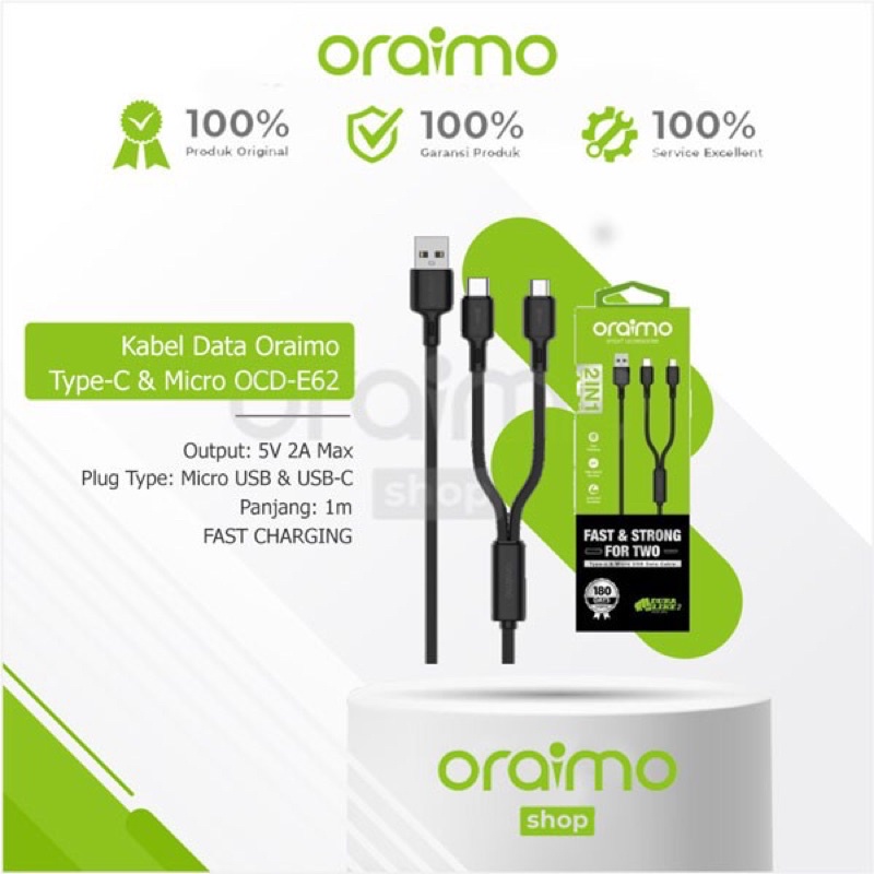 Kabel Data Oraimo Oraimo OCD-E62 Kabel Data 2in1 Fast Charging Micro USB &amp; Type-C Cable