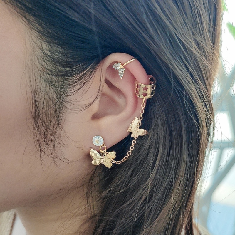 1set Kupu-Kupu Stud Earrings Fashion Berongga Wanita Drop Earrings Menjuntai Vintage Tanpa Tindik Klip Telinga Kreatif Klip Telinga Pengantin Pesta Pernikahan Telinga Perhiasan Aksesoris