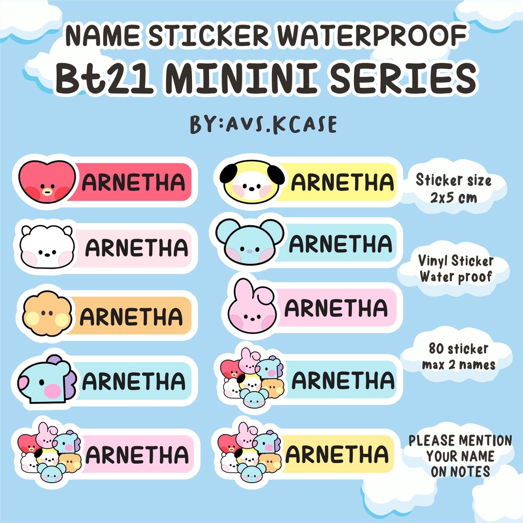 

STIKER NAMA BT21 MININI WATERPROOF 80 PCS