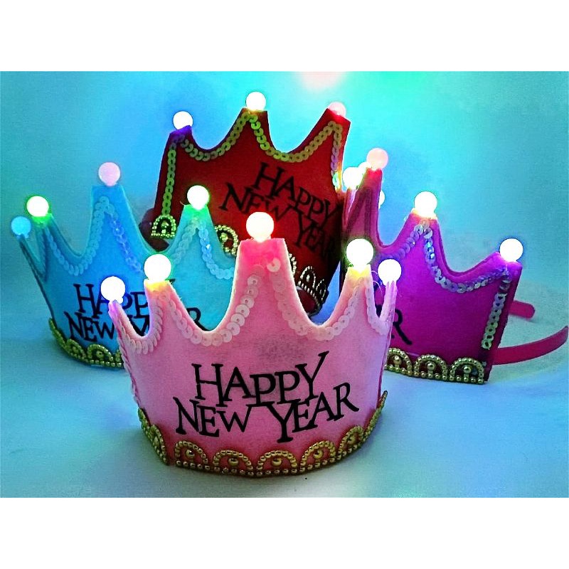 Glowing Happy New Year Crown Hat Led Aksesoris Tahun Baru