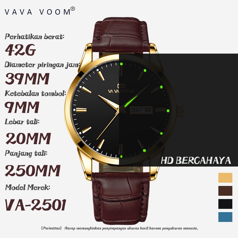 VAVAVOOM Jam Tangan Pria Original Anti Air Tahan Kulit Analog Men Watch Hitam Putih Biru Cod-3