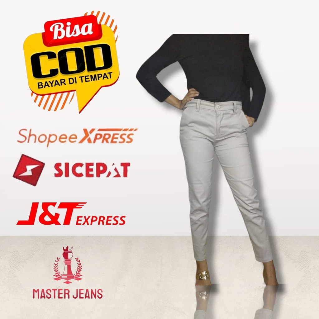 faisal CELANA CHINO/CHINOS SKINNY STREET CEWEK KERJA HARIAN WANITA BAHAN TEBAL STRETCH WARNA CREAM
