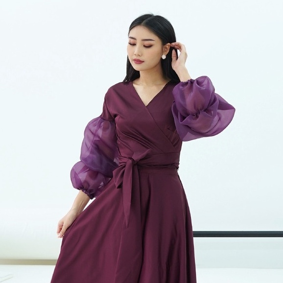 Atasan Organza Lengan Balon Cendana Blouse  Top Wanita