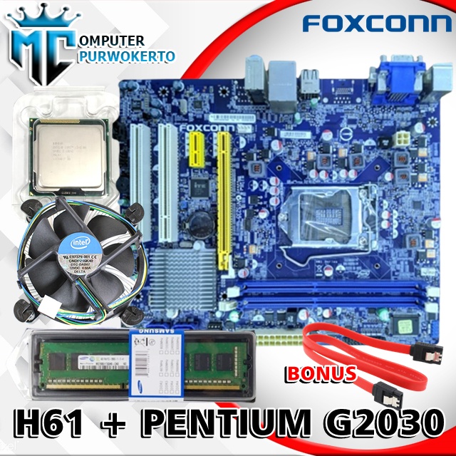 Paket Mainboard H61 Dan Processor G2030 Dan Ram 4 Gb DDR3 Dan Fan Intel Soket 1155