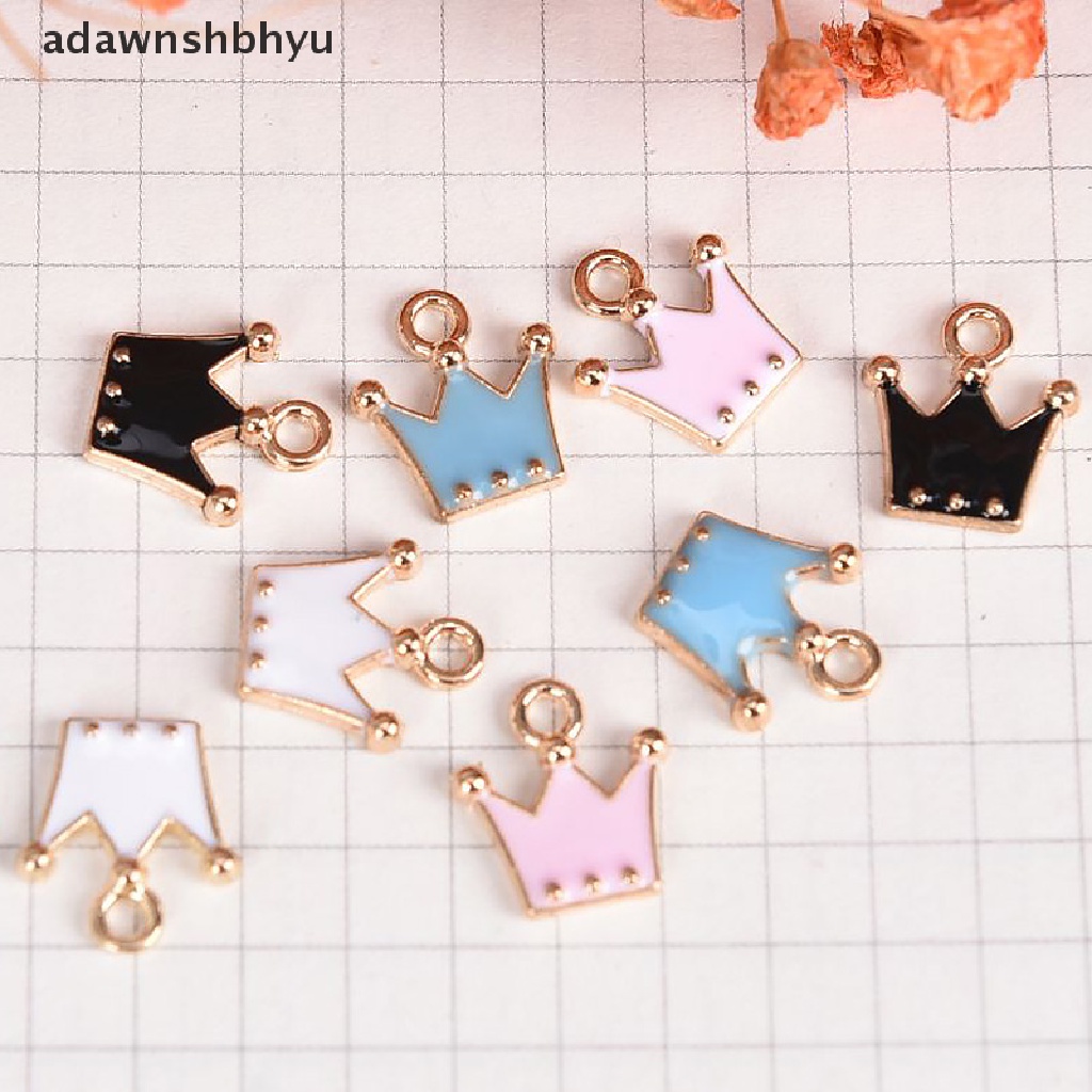 Adawnshbhyu 10Pcs /Set Enamel Alloy Mahkota Kecil Ch Liontin Perhiasan DIY Membuat Craft Hadiah ID