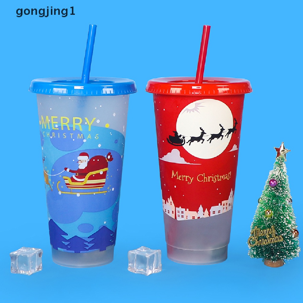 Ggg Gelas Jerami Berubah Warna Natal Aman Makanan Reusable Creative Water Cups Magical Plastic Cold Water Color Changing Cup Mug Kopi New Year Girfts ID