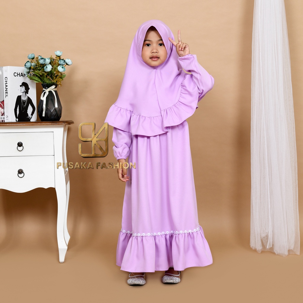 NAlSYA KIDS baju gamis anak perempuan muslim pakaian syari set hijab putih khimar modern murah ADA 6 WARNA BISA BUAT ANAK 2 SAMPAI 9 TAHUN fashion muslim kid warna putih hitam wardah moca lilac bata gaun anak muslim long dress mengaji manasik