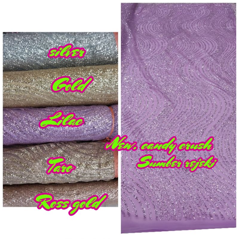 Kain tile payet pasir/kain tile sugart candy/candy crus terbaru motif salur