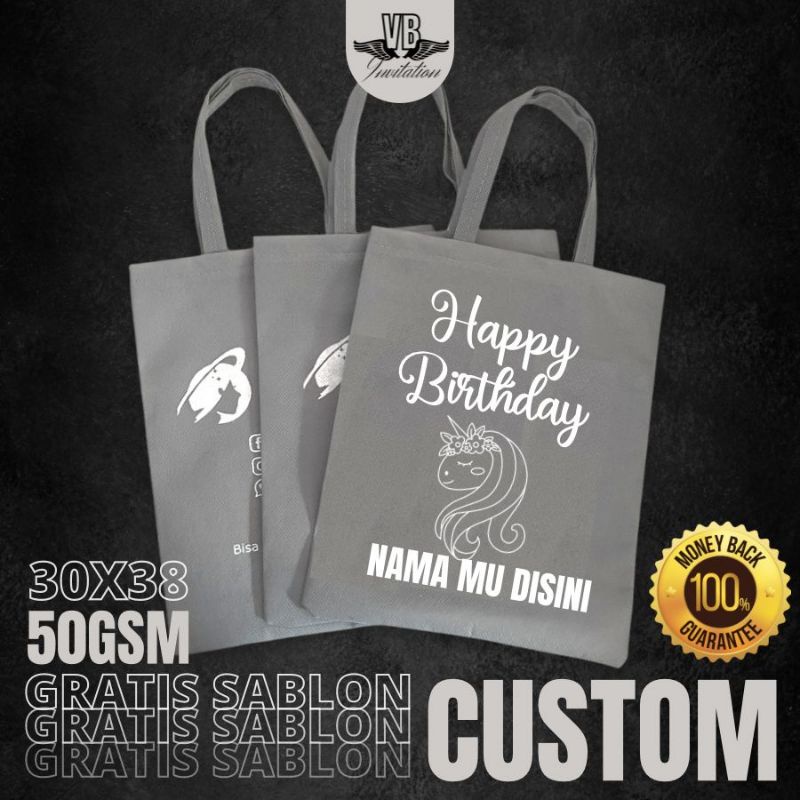 GOODIEBAG ULTAH ANAK TASYAKURAN SOUVENIR ULTAH KEKINIAN TERMURAH FREE SABLON FLAT 30X38