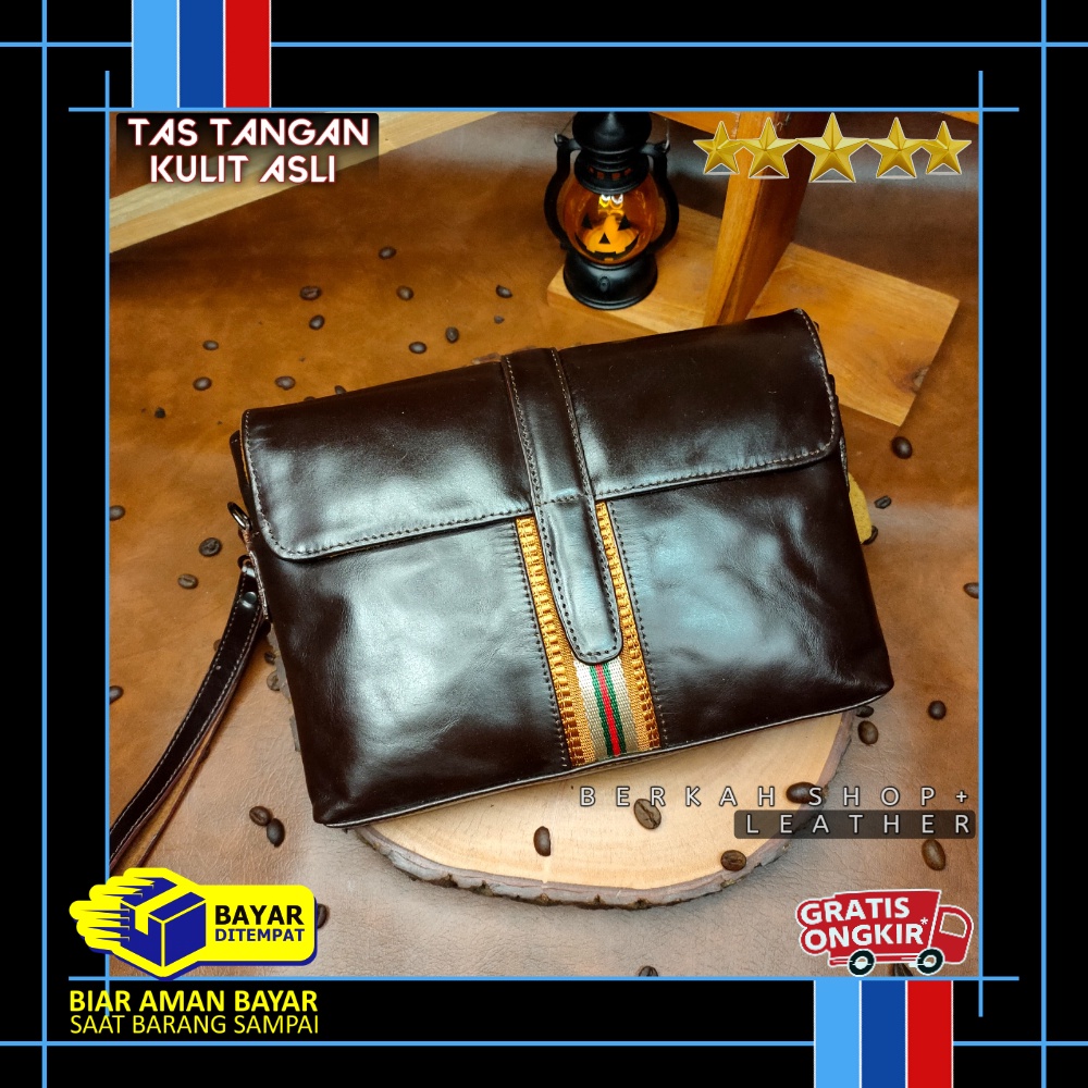 Handbag Clutch Tas Tangan Genggam Pria Wanita Kulit Asli Hand Bag Pouch Coach Cowok Cewek Kulit Sapi Asli Garut Ori Original 100% Premium Keren Terbaru Murah Terlaris