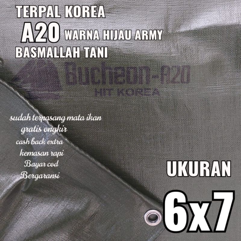 Terpal KOREA A20 Warna Hijau Army ukuran 6x7 meter merk TRECK