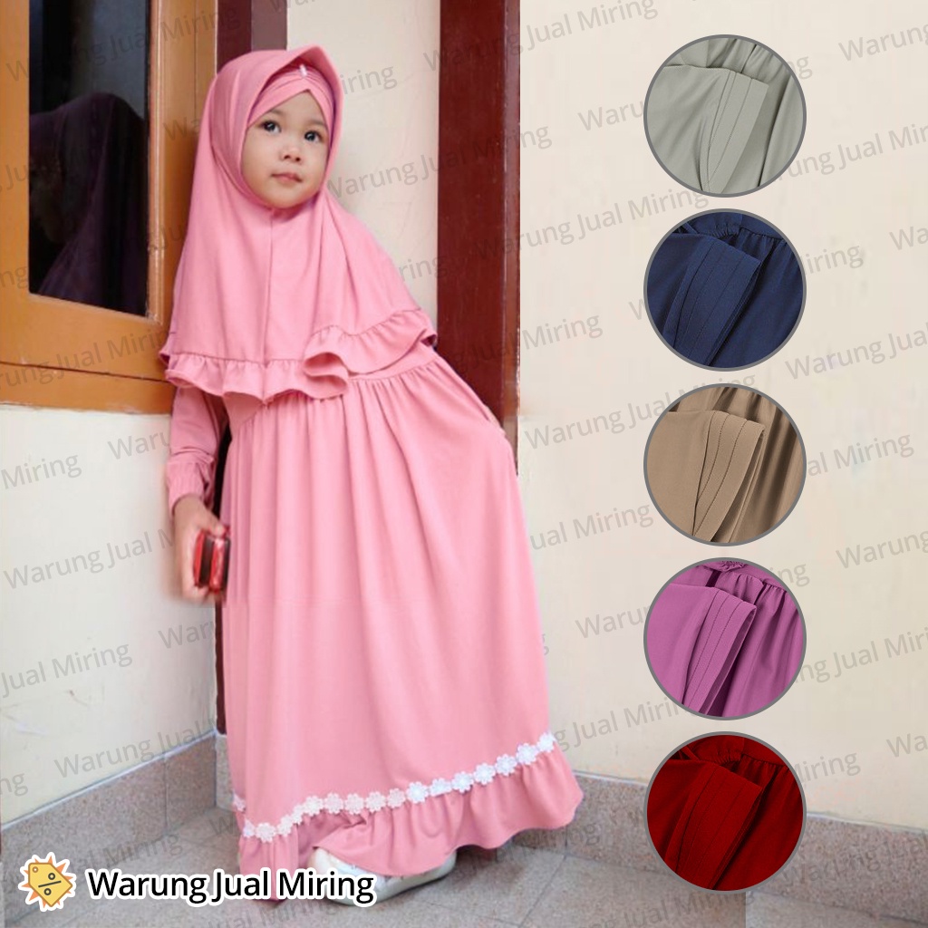 Dress Gamis Anak DENISHA 1-12 Tahun Perempuan Cewe Cewek Bayi Baby Balita Kids Junior Kecil Baju Remaja Tanggung Baju Pakaian Muslim Manasik Putih Syari Bahan Jersey Jersy Dres Usia Umur Kelas Bulan 2 3 4 5 6 7 8 9 10 11 18 24