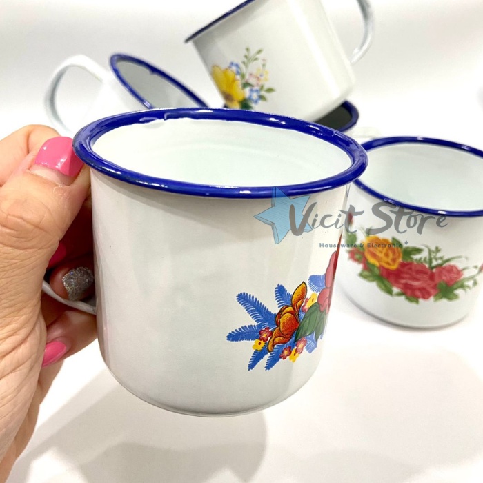 Mug Enamel 7cm Motif Kembang / Gelas Jadul Kembang 7cm C-381